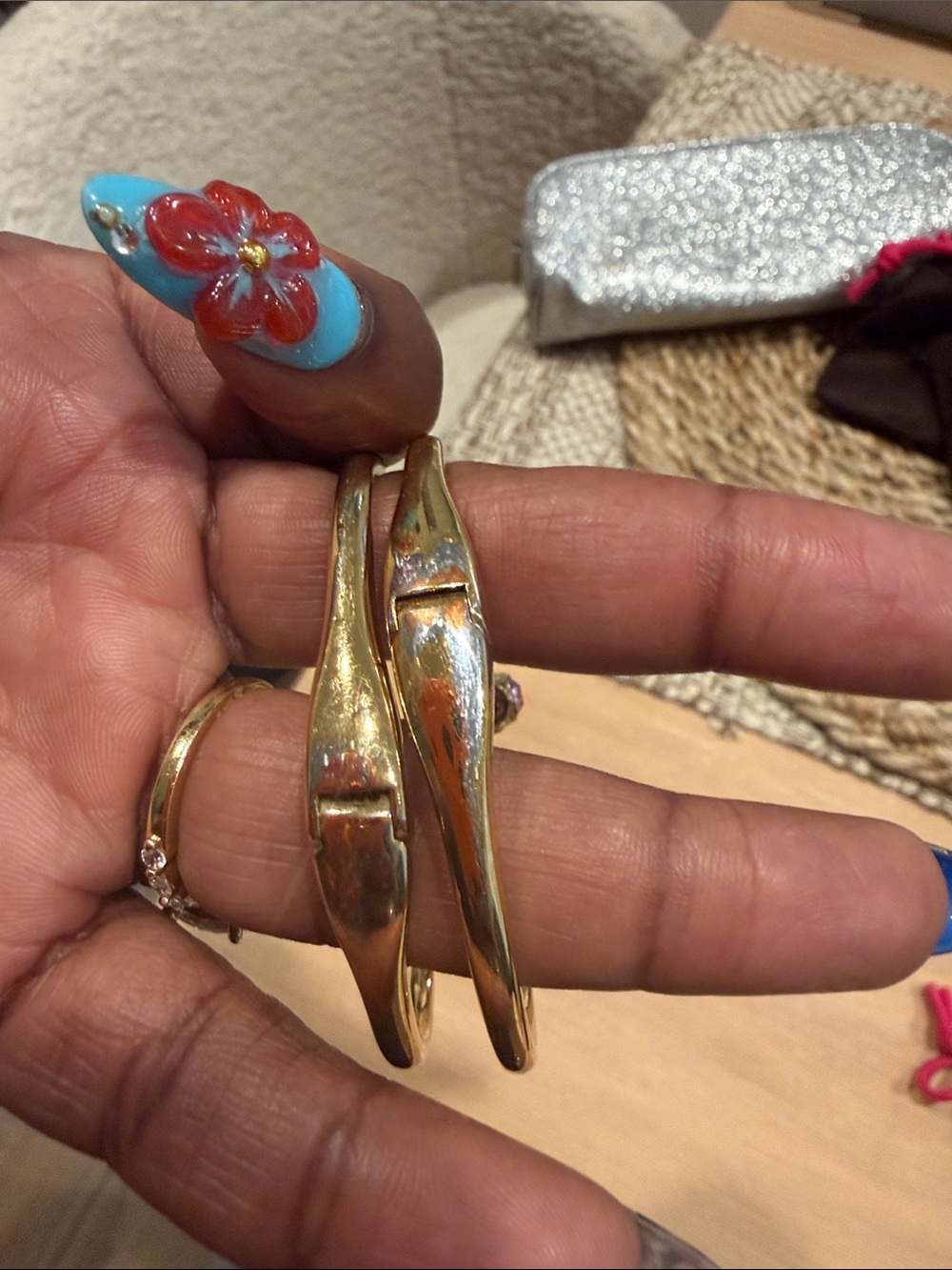 kate spade Gold-Tone Bangle Bracelet with Pink Crystal Ends - Picture 2 of 2